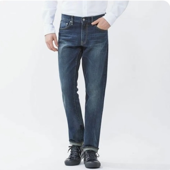 UNIQLO Slim-Fit Straight Jeans Faded Denim Pants 34x32 - Picture 1 of 10